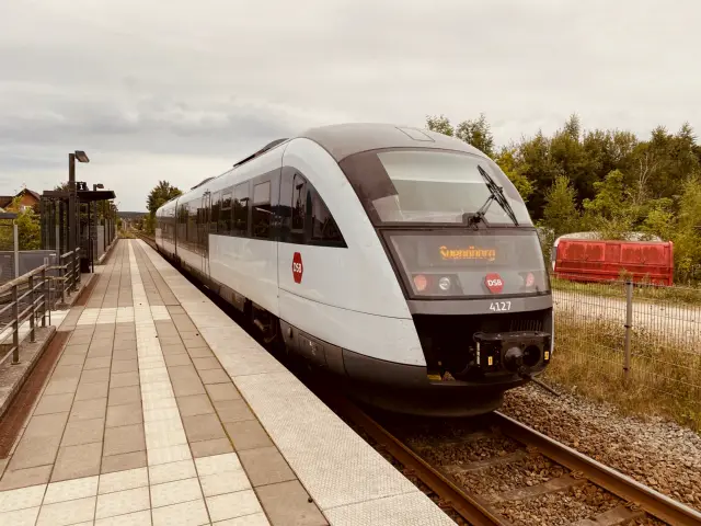 Billede af tog ud for Stenstrup Syd Station.