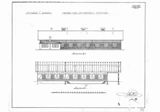 Tegning af Amagerbro Station - Projekt til udvidelse af remise.