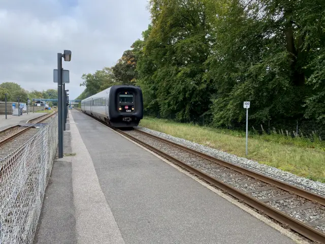 Billede af tog ud for Jelling Station.