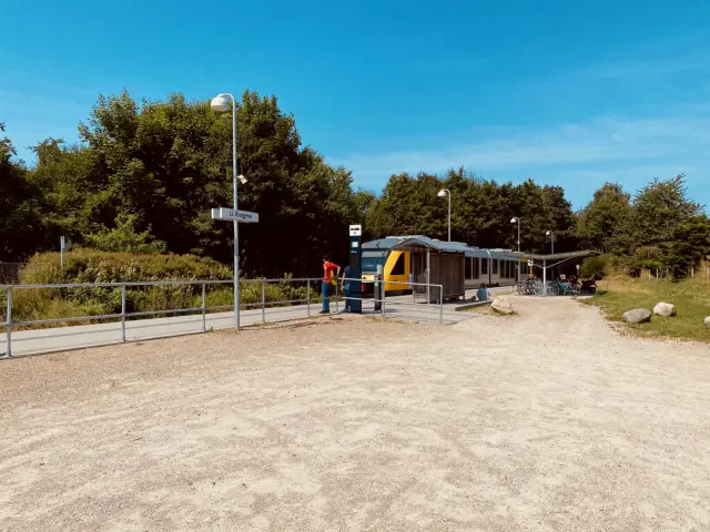 Billede af tog ud for Lille Kregme Station.