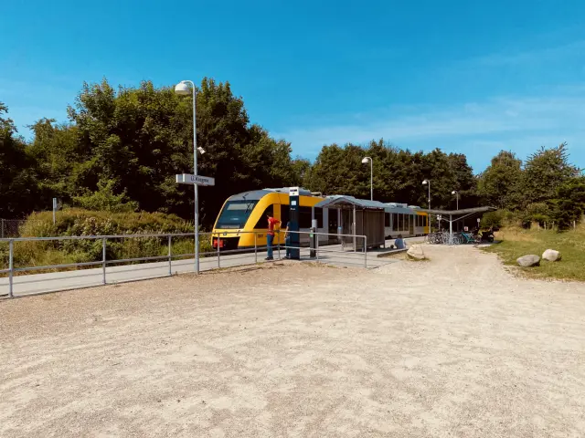 Billede af tog ud for Lille Kregme Station.