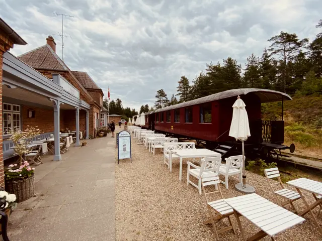 Billede af tog ud for Vrads Station.