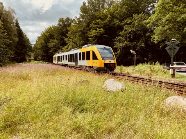 Billede af tog ud for det nedlagte Kildeport Trinbræt.