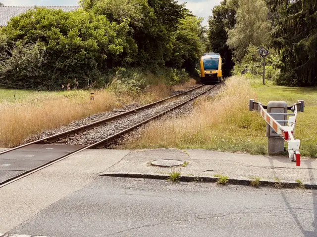 Billede af tog ud for Slotspavillonen Station.
