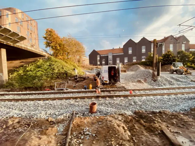 Billede af sporarbejdet ved Slagelse Station.