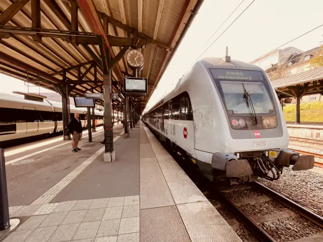 Billede af tog ud for Østerport Station.