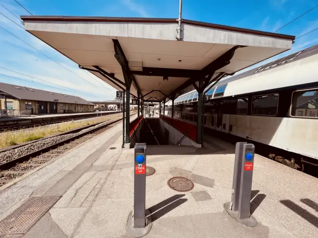 Billede af tog ud for Næstved Station.