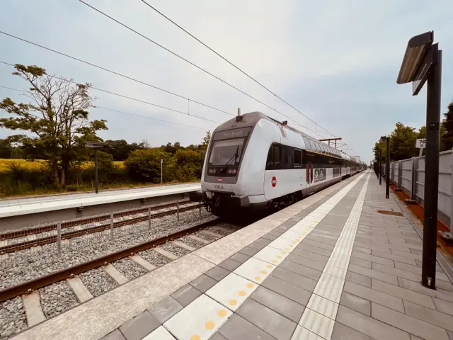 Billede af tog ud for Glumsø Station.