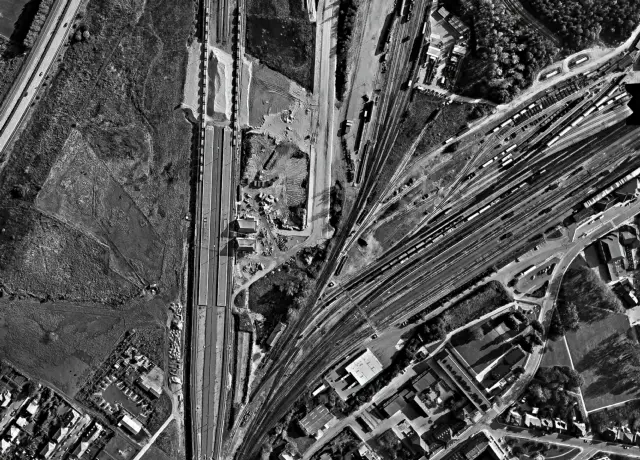Billede af Nyborg Station under bygning.