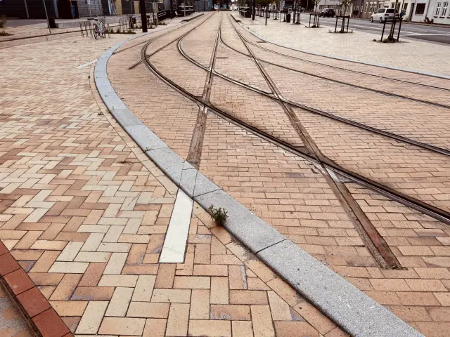 Billede af sporudfletningen for Letbaneetape 2 på Vesterbro Letbanestation.