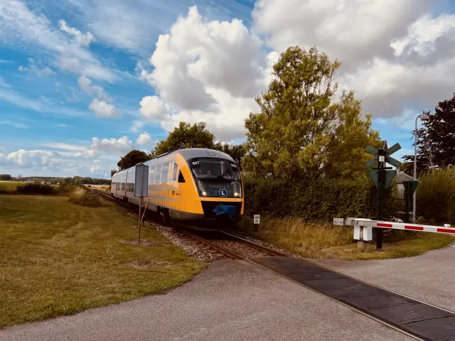 Billede af tog ud for Avnede Station.