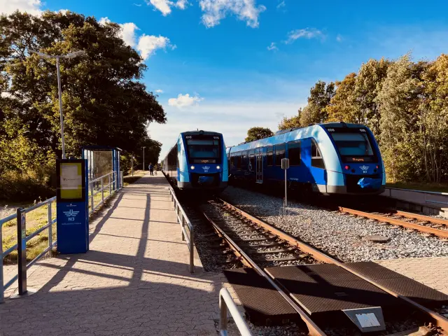 Billede af tog ud for Jerup Station.