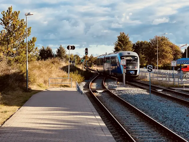 Billede af tog ud for Ålbæk Station.