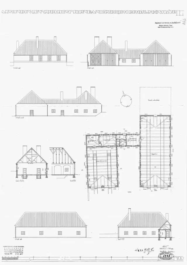 Tegning af Gudhjem Stations remise.
