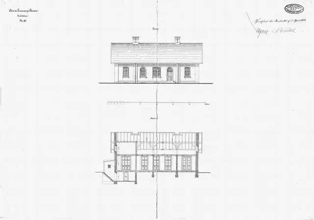 Tegning af Glamsbjerg Station.