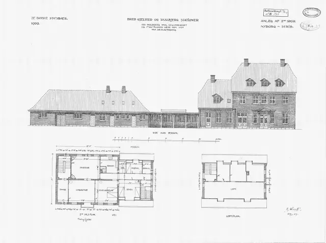 Tegning af Skalbjerg Station.