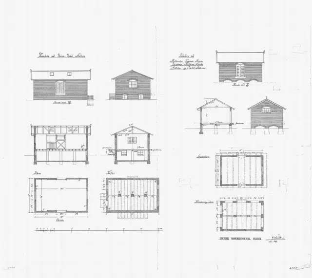 Tegning af Hyllerslev Stations varehus.
