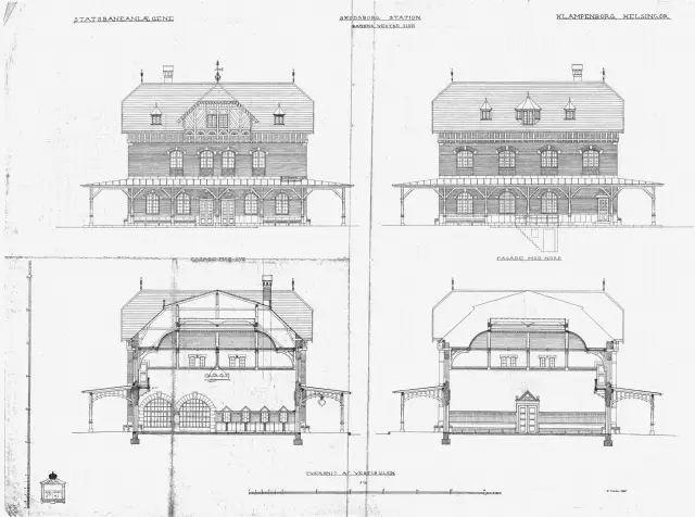 Tegning af Skodsborg Station.