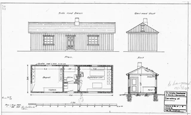 Tegning af Kolonnehus ved Tjæreborg Station.