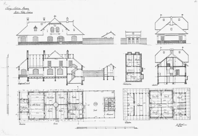 Tegning af Ruds Vedby Station.