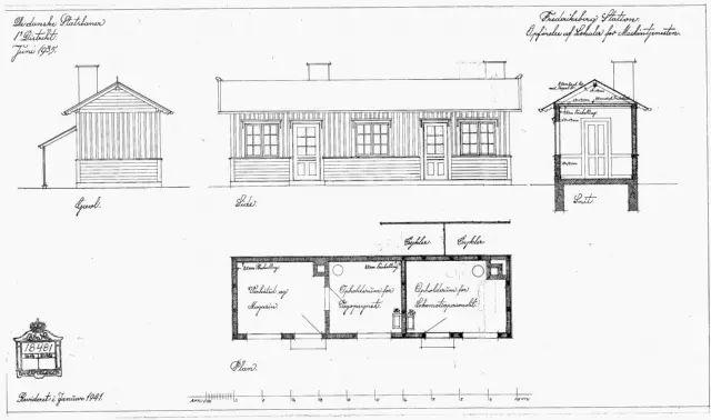 Tegning af Lokaler for Maskintjenesten ved Frederiksberg Station.