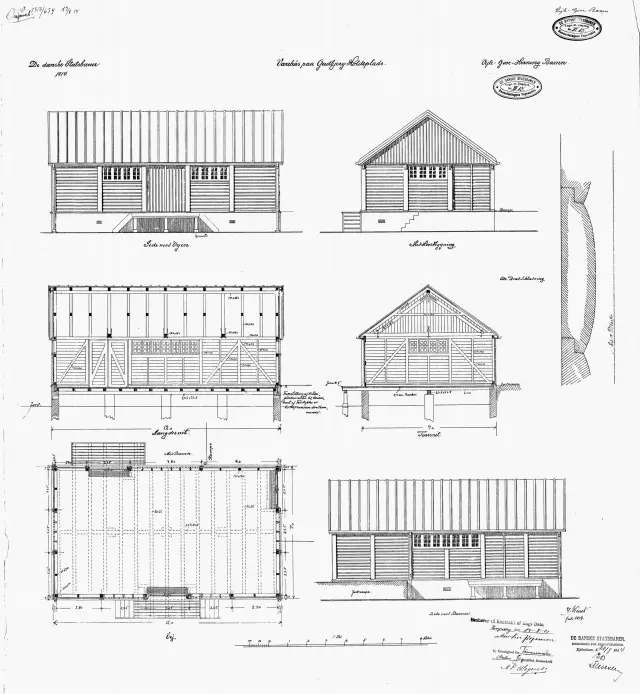 Tegning af Gadbjerg Stations varehus.