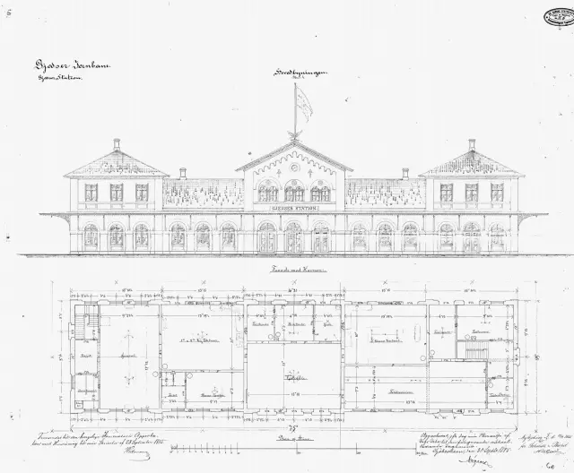 Tegning af Gedser Station.