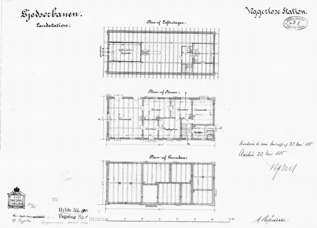 Tegning af Væggerløse Station.