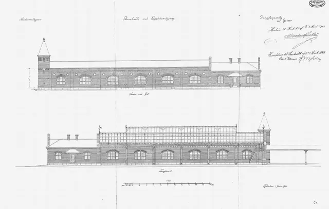 Tegning af Gedser Station.