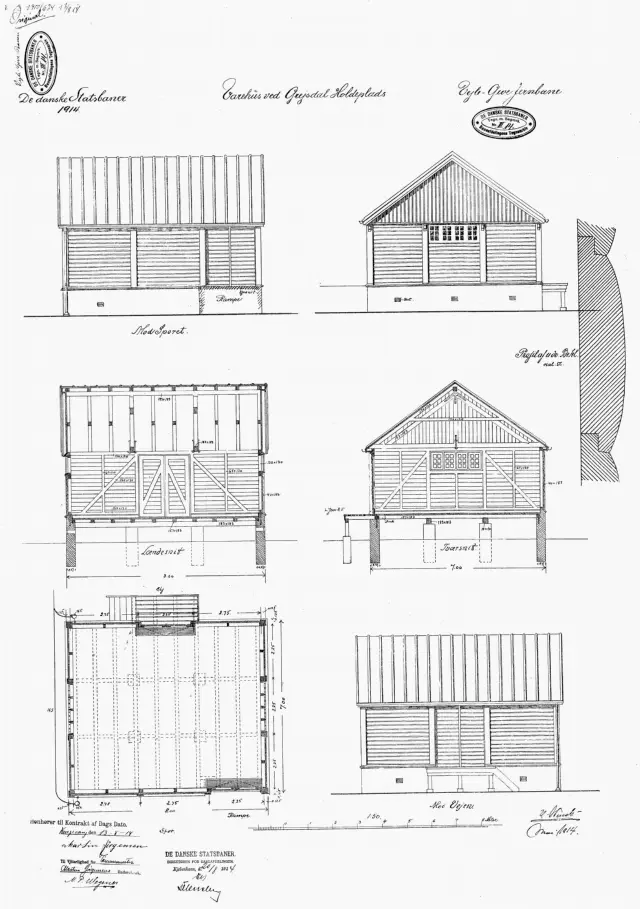 Tegning af Grejsdal Stations varehus.