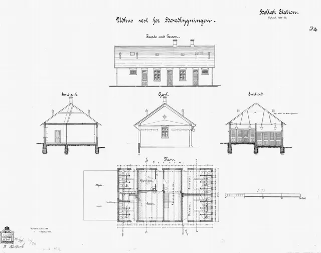 Tegning af Udhus vest for Holbæk Banegård.