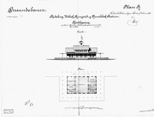 Tegning af Udkast til Skodsborg Station.