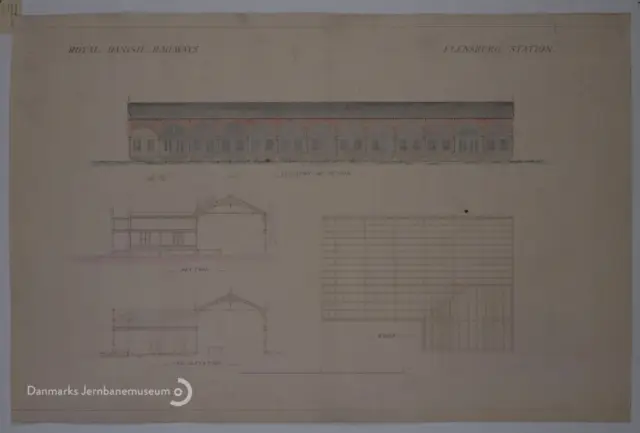 Tegning af Flensborg Banegård.