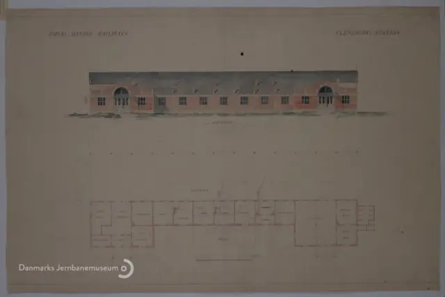 Tegning af Flensborg Banegård.