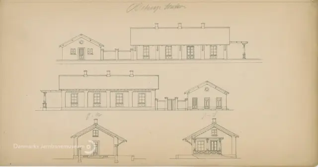 Tegning af Holme-Olstrup Station.