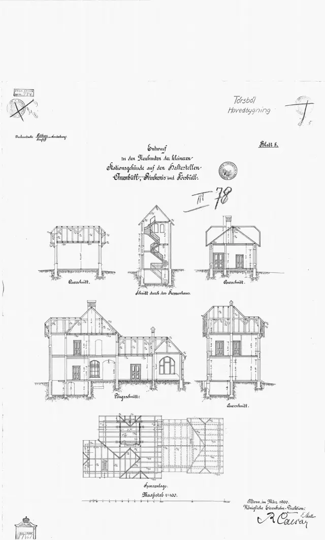 Tegning af Rinkenæs Station.