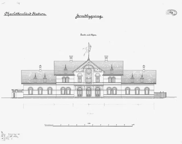 Tegning af Charlottenlund Station.