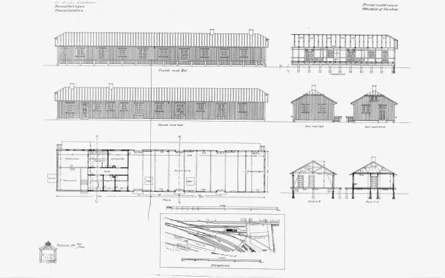 Tegning af Udvidelse af varehus ved Frihavnens Station.