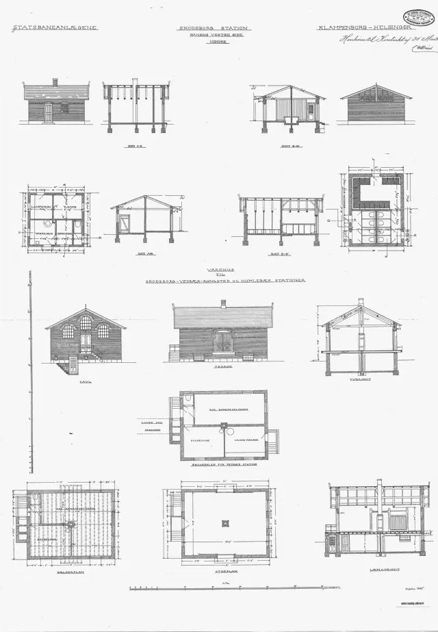 Tegning af Skodsborg Stations varehus.
