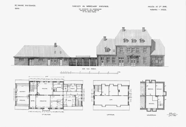 Tegning af Nørre Aaby Station.