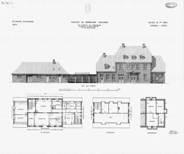 Tegning af Nørre Aaby Station.