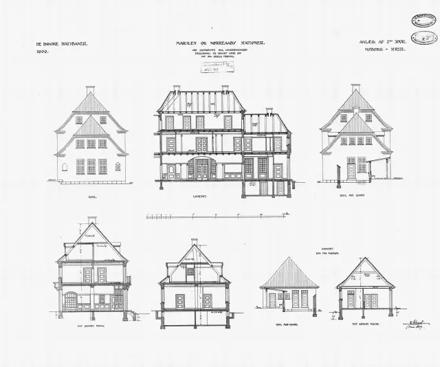 Tegning af Nørre Aaby Station.