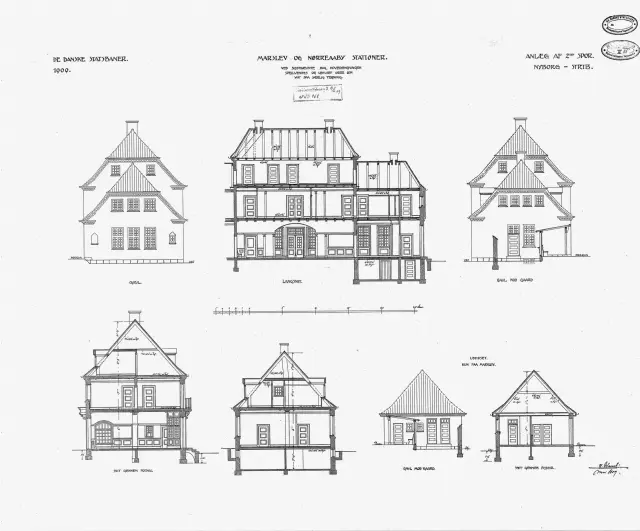Tegning af Nørre Aaby Station.