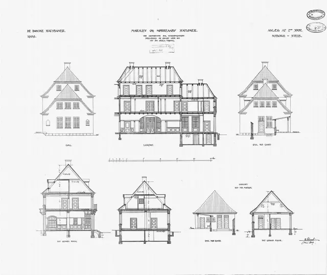 Tegning af Nørre Aaby Station.