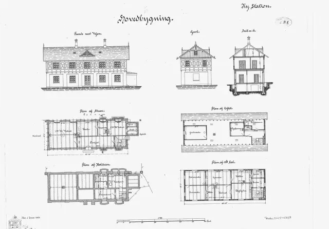 Tegning af Ry Station.