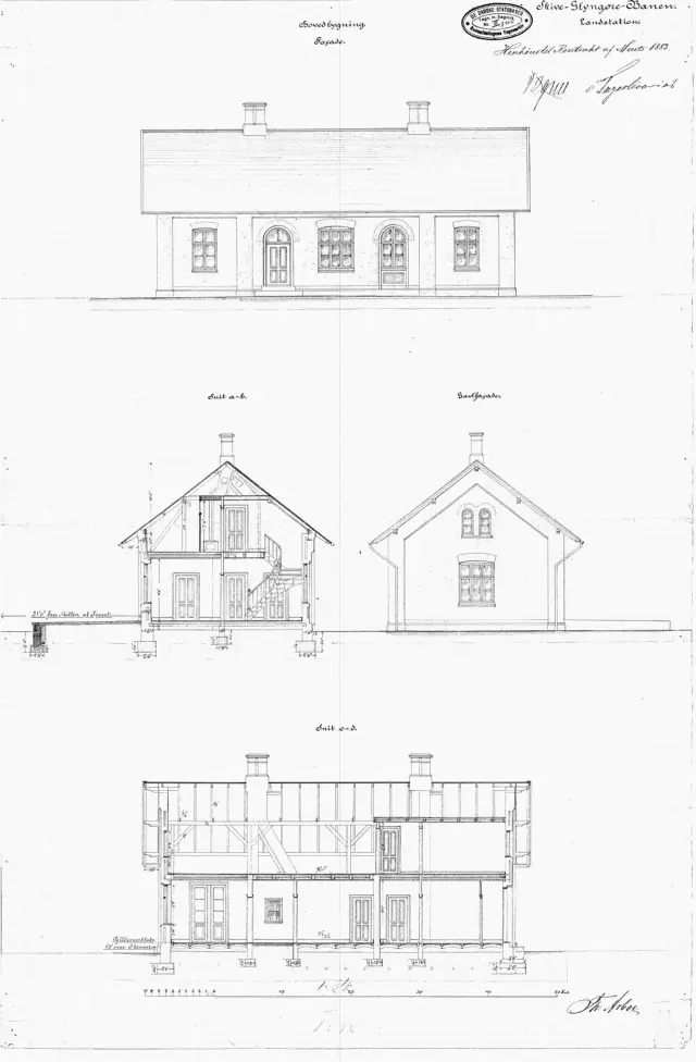 Tegning af Roslev Station.