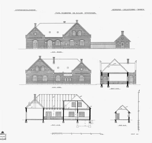 Tegning af Aulum Station.