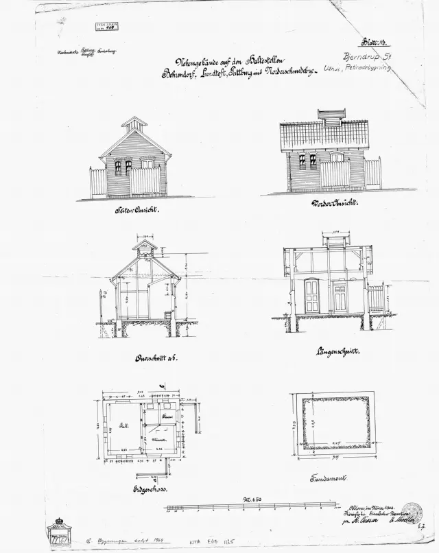 Tegning af Padborg Stations retirade.