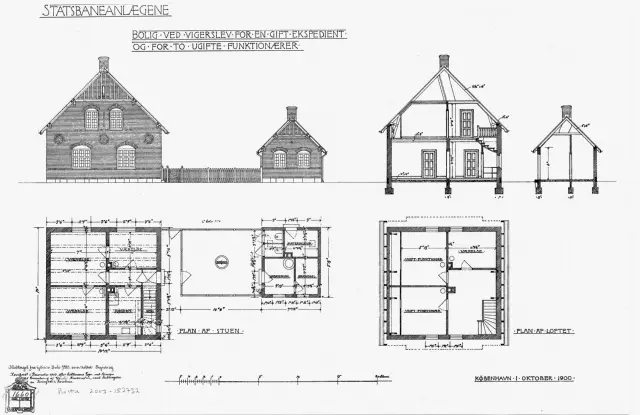 Tegning af Bolig for en gift ekspedient og for to ugifte funktionærer ved Vigerslev Forgreningsstation.