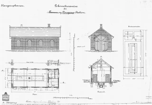 Tegning af Farum Stations remise.
